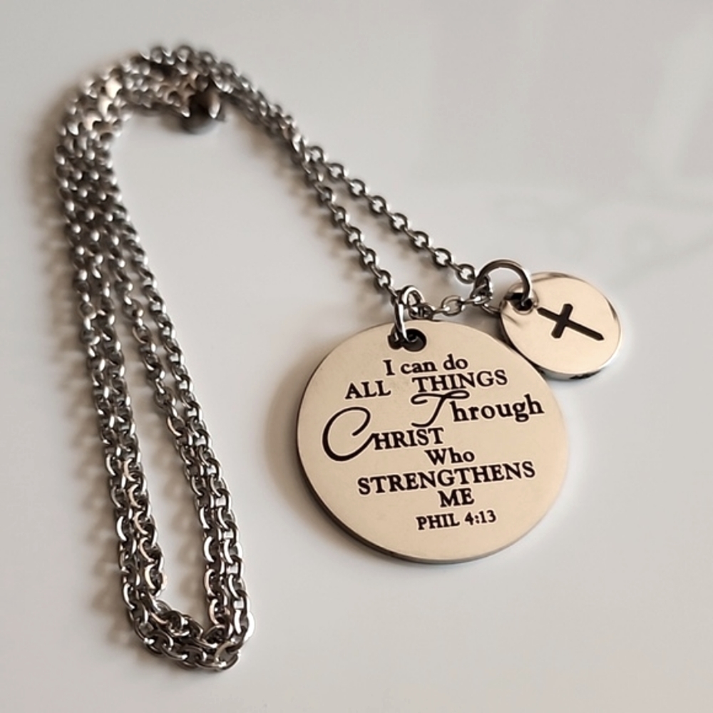 PHIL 4:13 I can do all things  Necklace Scripture Reminder stainless steel NP - Picture 2 of 4